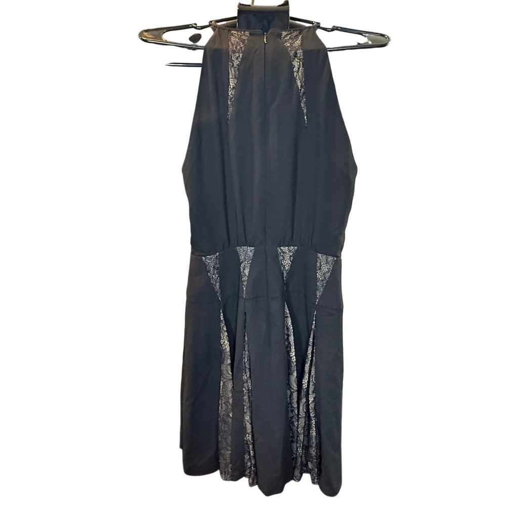 BCBGMAXAZRIA Black Lace Inset Halter Pleated Cocktail Dress Size 2